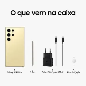 Smartphone Samsung Galaxy S24 Ultra, Galaxy AI, Selfie de 12MP, Tela de 6.8 1-120Hz, 512GB, 12GB RAM