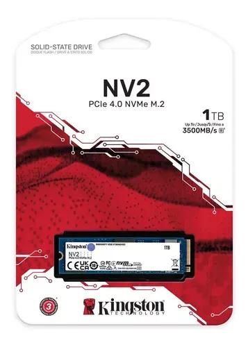 SSD 1 TB Kingston NV2, M.2 2280 PCIe, NVMe, Leitura: 3500 MB/s e Gravação: 2100 MB/s - SNV2S/1000G