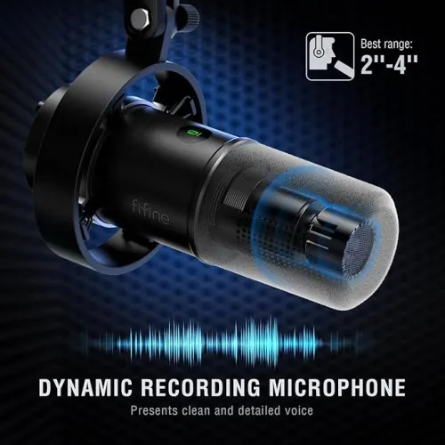 Microfone dinâmico FIFINE, microfone para PC de gravação de podcast XLRUSB para streaming de voz vocal, K688 Preto